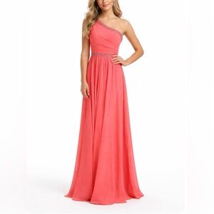 BCBGMAXAZRIA One Shoulder Beaded Chiffon A-Line Gown Coral Pink Size 6 Dress